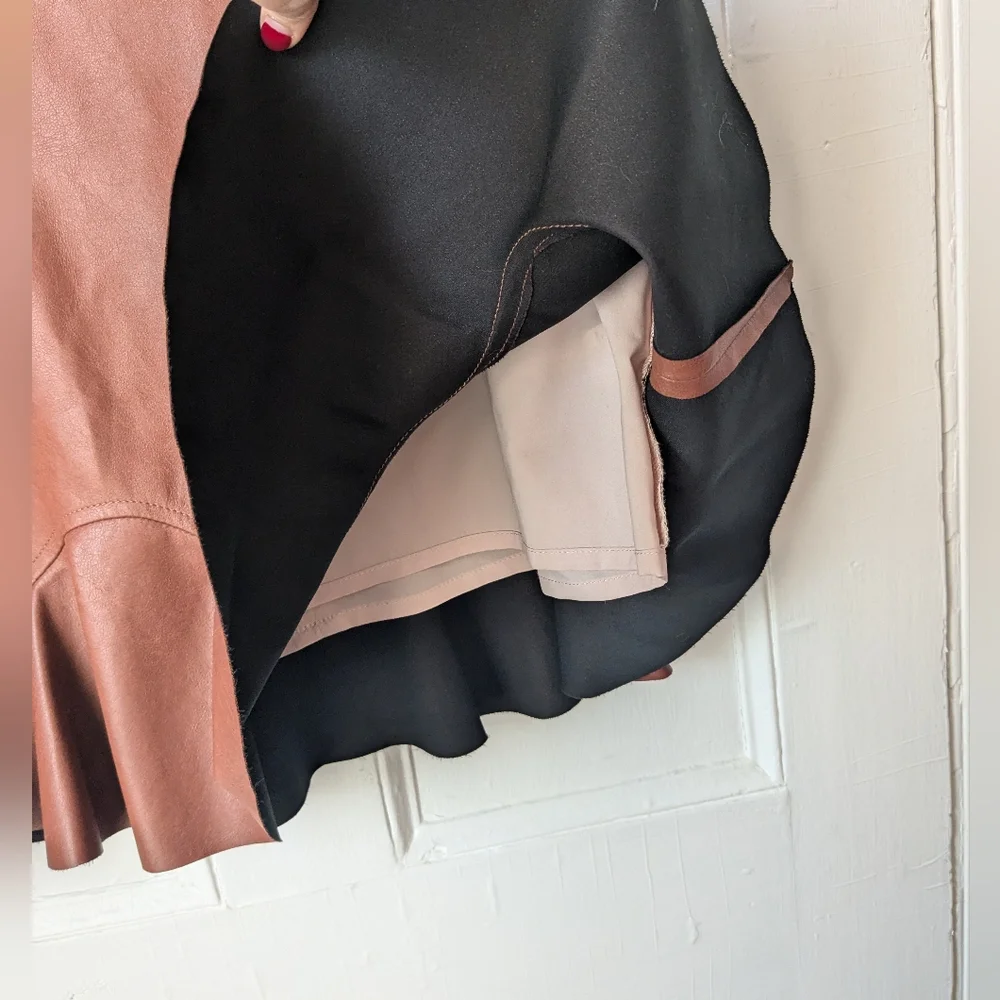 Rebecca Taylor Brown Vegan Leather Mini Flutter Skirt - Size 6